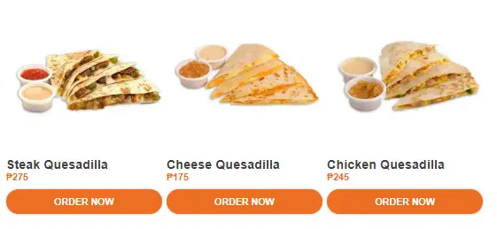 ARMY NAVY QUESADILLAS MENU PRICES