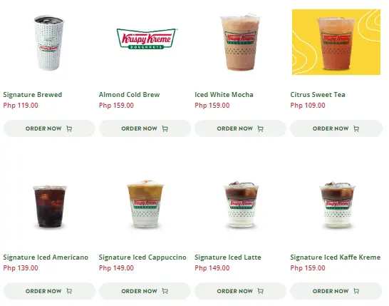 KRISPY KREME ICED BEVERAGES PRICES