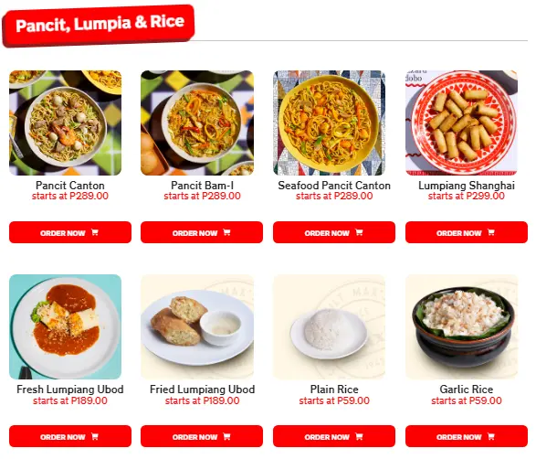 MAX’S PANCIT, LUPIA & RICE MENU PRICES