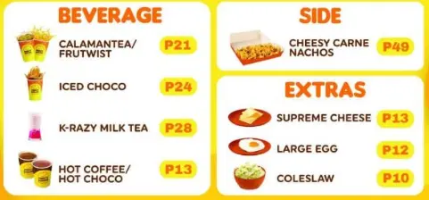 MINUTE BURGER BEVERAGES PRICES