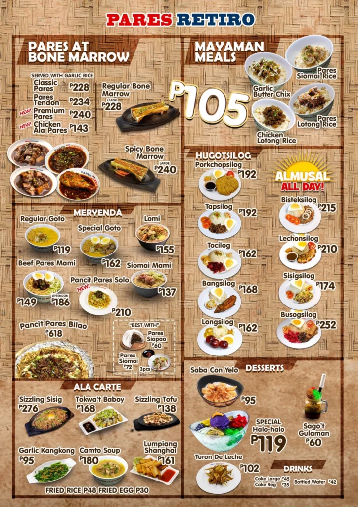 PARES RETIRO MAYAMAN MEALS PRICES