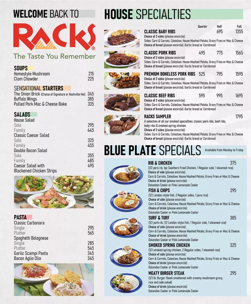 RACKS BLUE PLATES SPECIALS PRICES