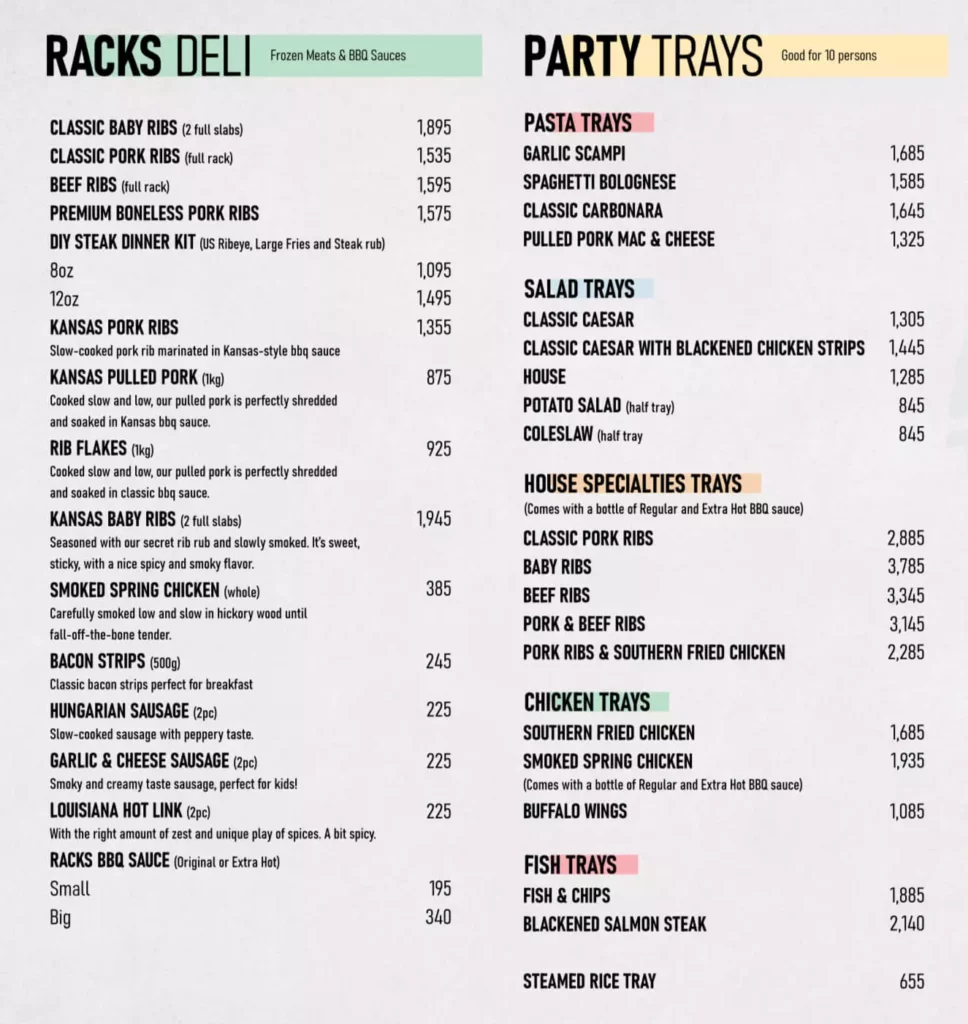 RACKS DESSERTS MENU PRICES