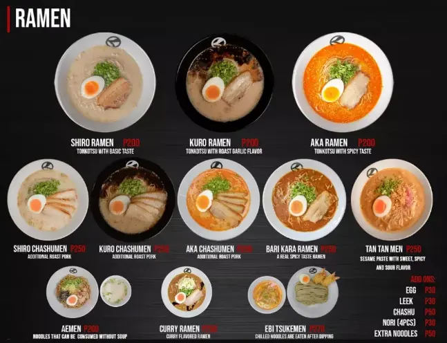 RAMEN KURODA RAMEN MENU WITH PRICES