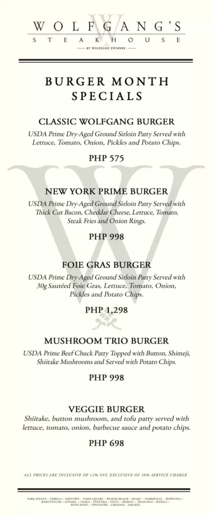 WOLFGANG STEAKHOUSE NEWPORT WORLD RESORTS BEVERAGE MENU PRICES