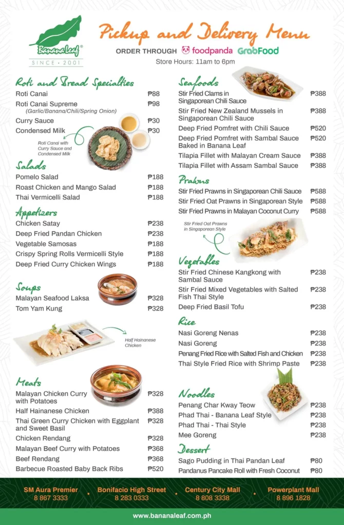 BANANA LEAF APPETIZERS MENU PRICES