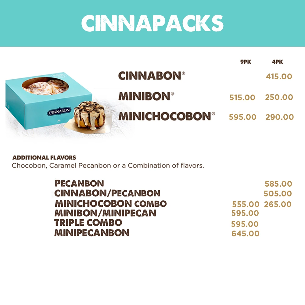 CINNABON CINNAPACKS MENU PRICES