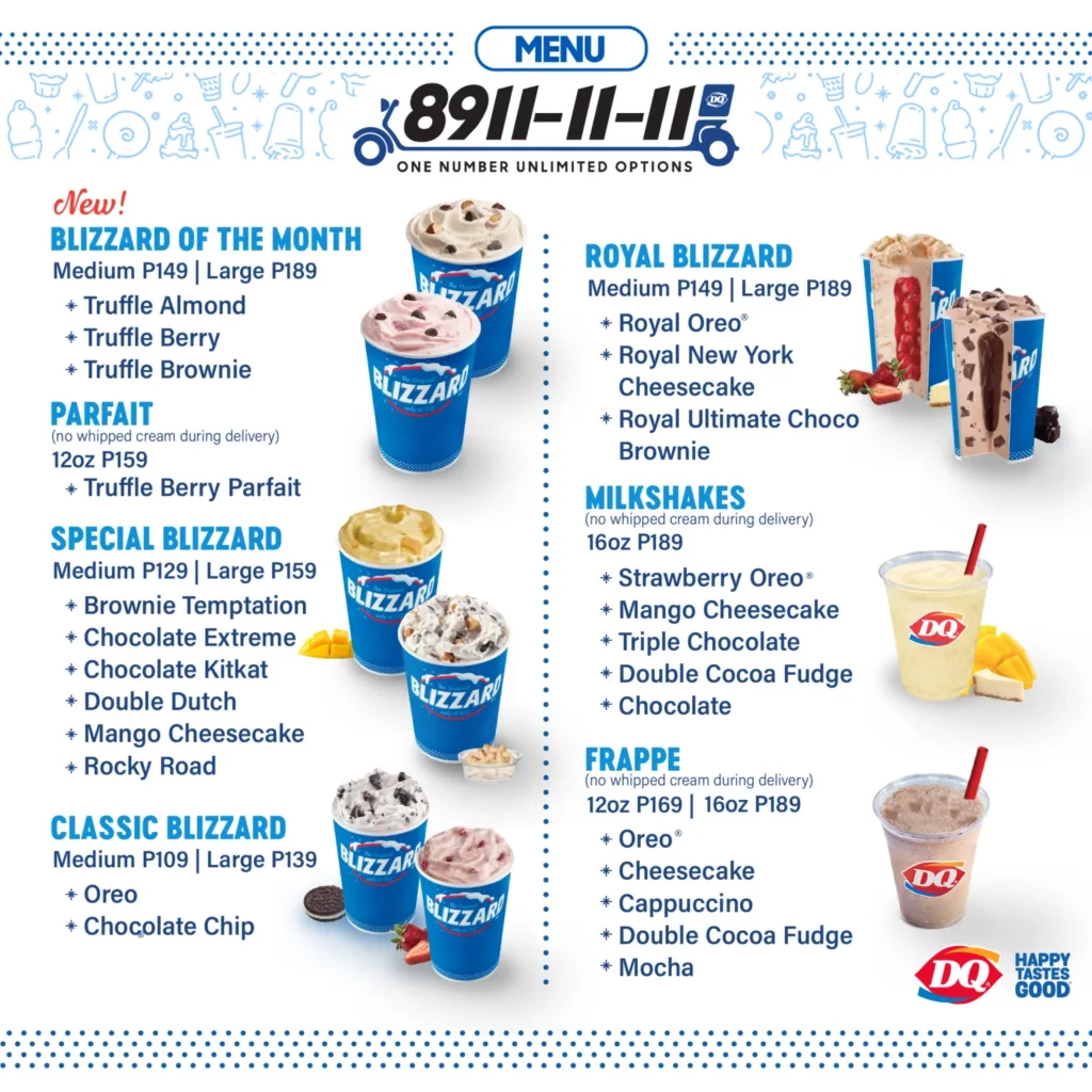 DAIRY QUEEN BLIZZARD OF THE MONTH MENU PRICES