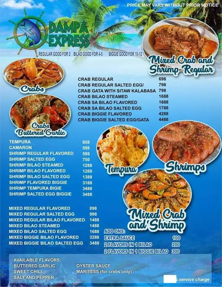 DAMPA EXPRESS ALIMANGO MENU WITH PRICES