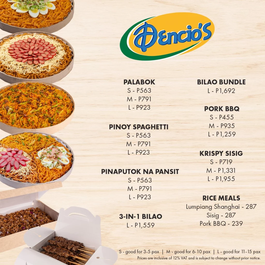 DENCIO’S BILAO PRICES