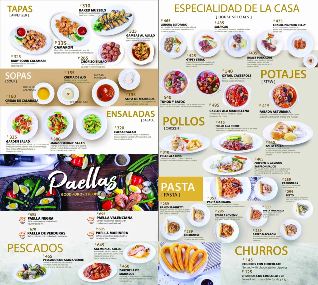 DULCINEA PASTA MENU PRICES