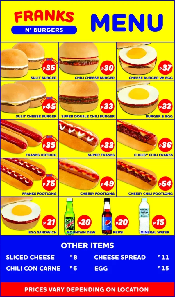 FRANKS N’ BURGERS HOT DOG PRICES