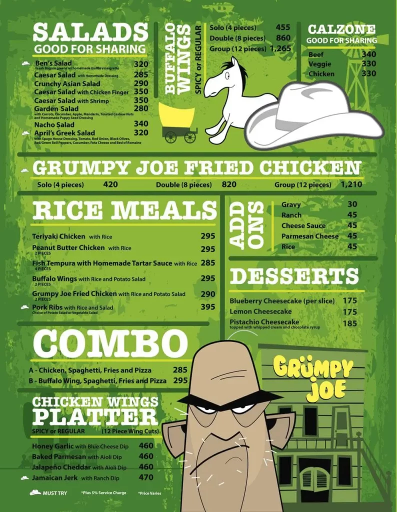 GRUMPY JOE MENU CALZONE PRICES