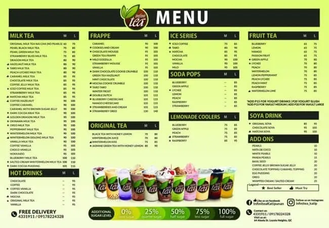 INFINITEA MILK TEA MENU WITH PRICES