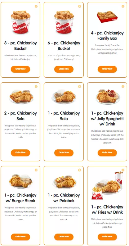 JOLLIBEE FAMILY MEALS WITH PRICES