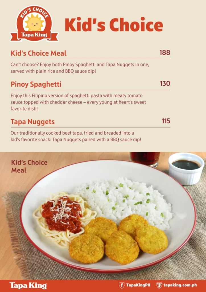 MENU TAPA KING KID’S CHOICE PRICES