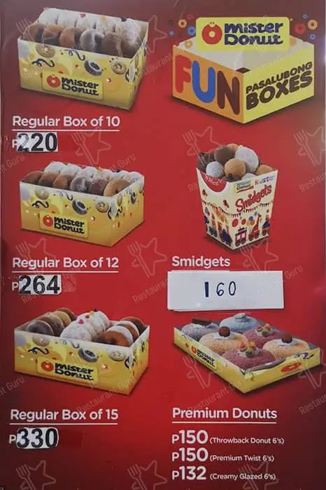 MISTER DONUT BAKED GOODS PRICES