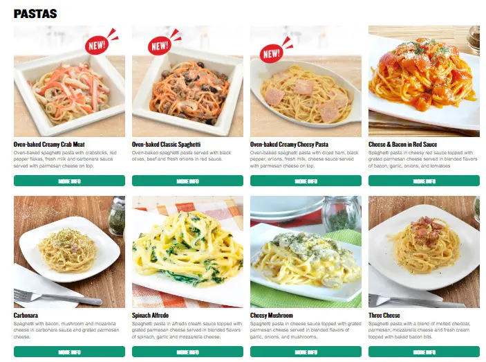 PAPA JOHNS MENU PASTAS PRICES