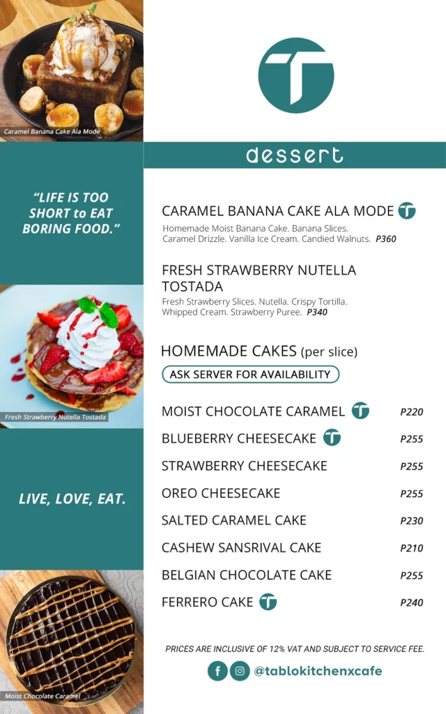 TABLO KITCHEN DESSERTS PRICES