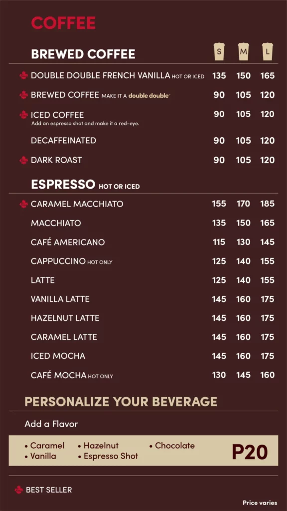 TIM HORTONS CLASSIC DONUTS MENU PRICES