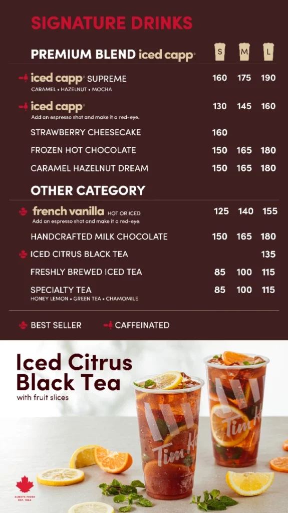 TIM HORTONS TOP PICKS FOR YOU MENU WITH PRICES