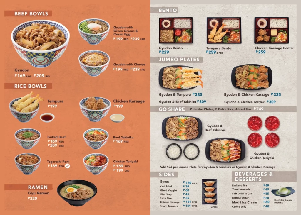 YOSHINOYA SUKIYAKI & RAMEN PRICES