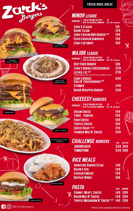 ZARKS BURGER RICE MEALS PRICES