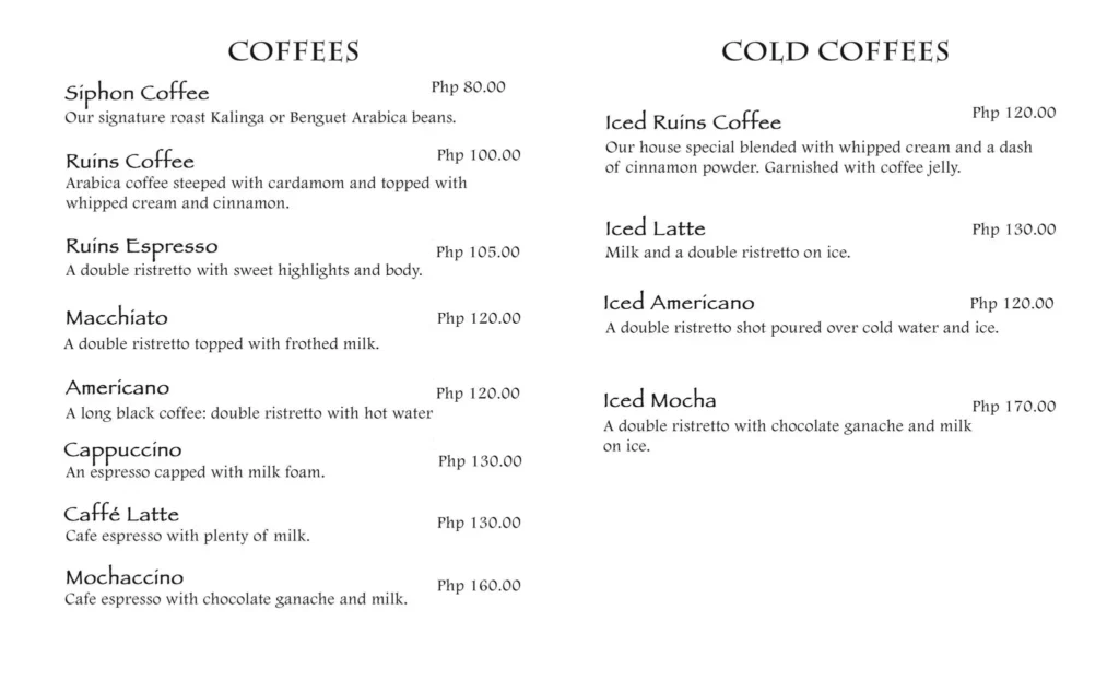 CAFE BY THE RUINS COLD COFFEE PRICES