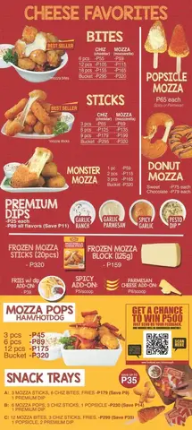 CHIZMOZZA POPSICLE CHEESE MENU PRICES