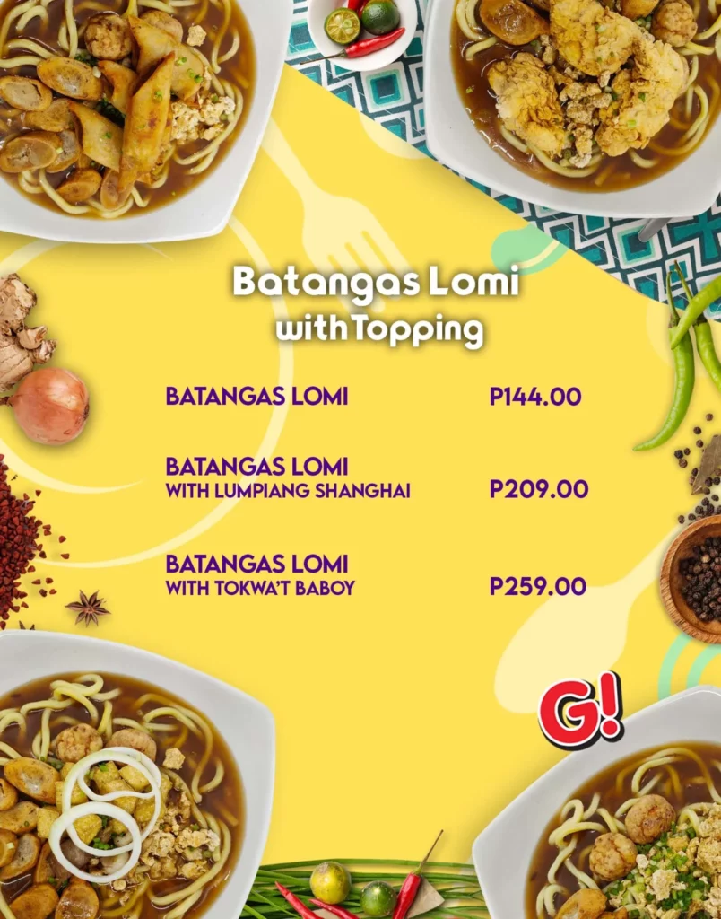 GOODAH BATANGAS LOMI WITH TOPPING MENU PRICES