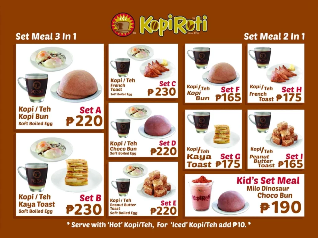 KOPI ROTI SET MEALS PRICES