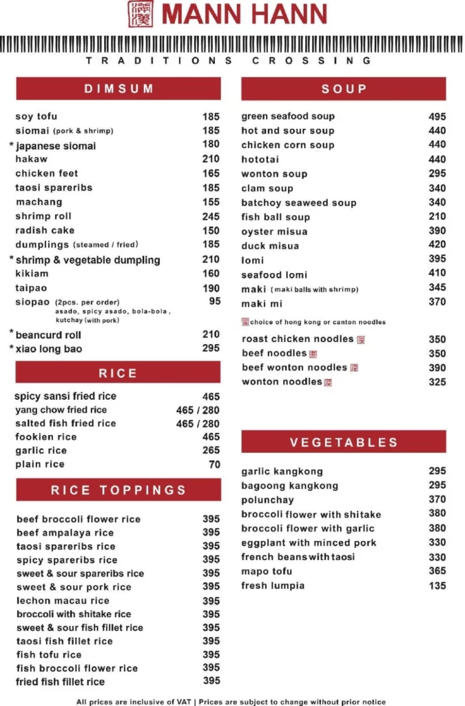 MANN HANN DIMSUM PRICES