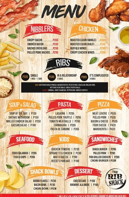 RIB SHACK PASTA MENU PRICES