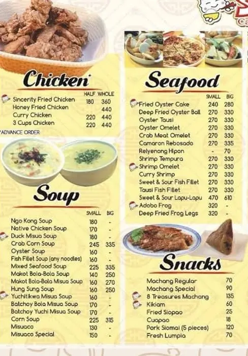 SINCERITY CAFE & RESTAURANT CHICKEN MENU WITH PRICES