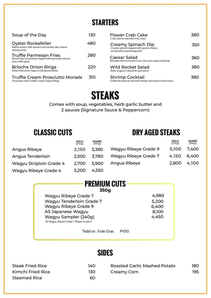 STONED STEAKS MENU STEAKS PRICES