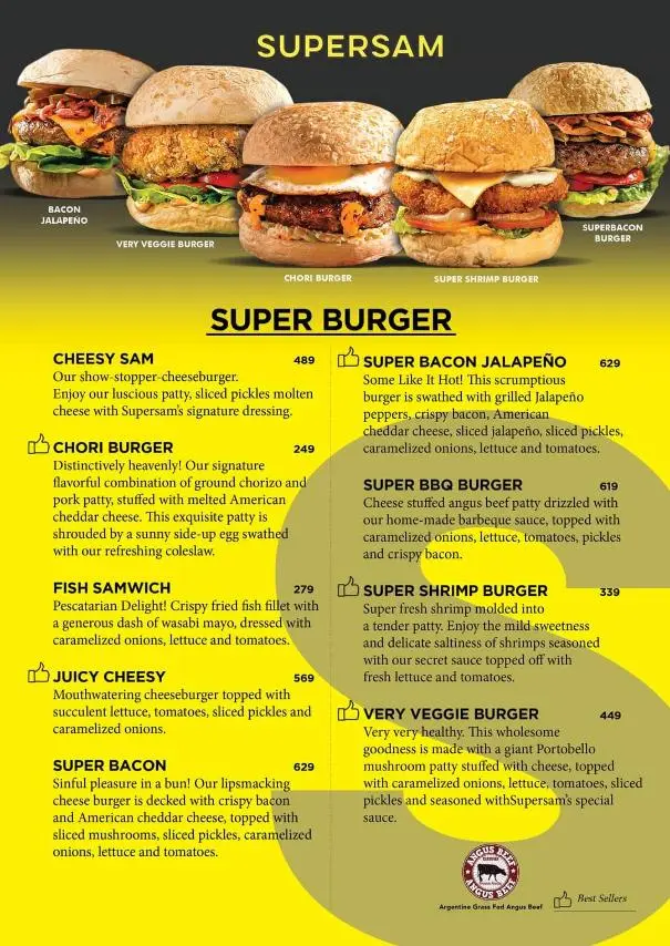 SUPERSAM SUPER BURGER MENU PRICES