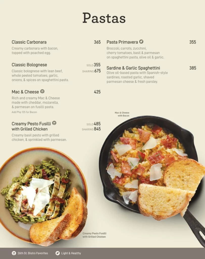 THE COFFEE BEAN & TEA LEAF PASTA MENU PRICES