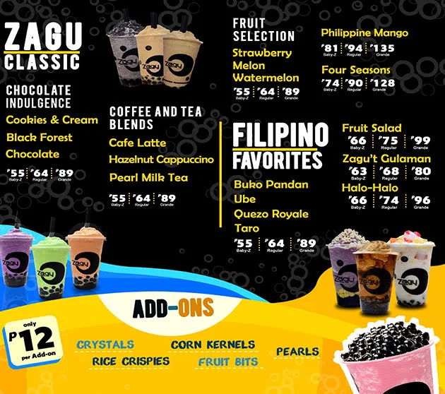 ZAGU COFFEE & TEA BLENDS MENU WITH PRICES