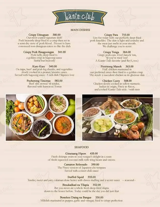 kanin club menu prices philippines