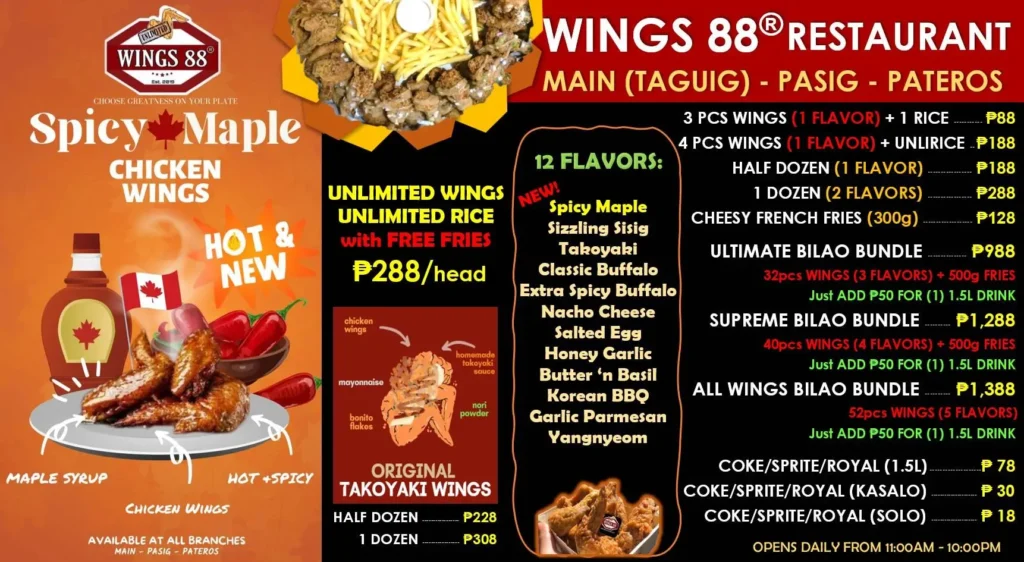 WINGS 88 MENU PHILIPPINES & UPDATED PRICES 2024