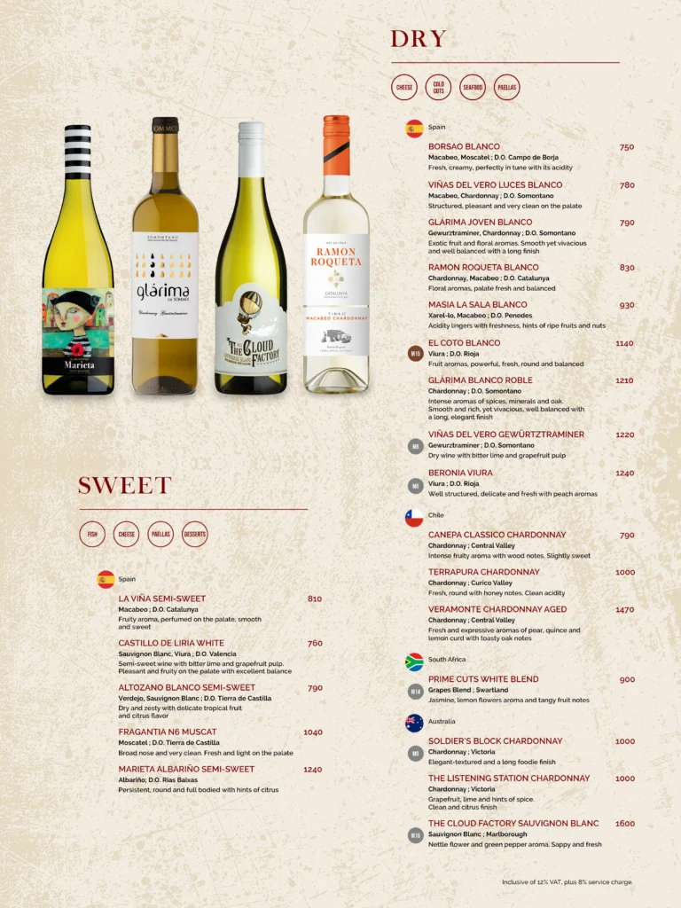 Barcino Red wines Menu