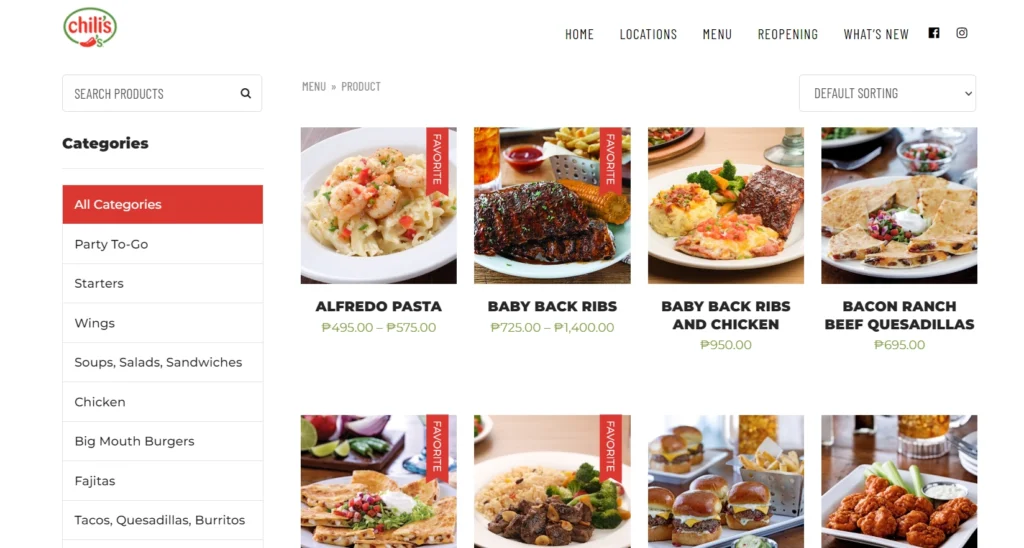 CHILI'S MENU PRICES