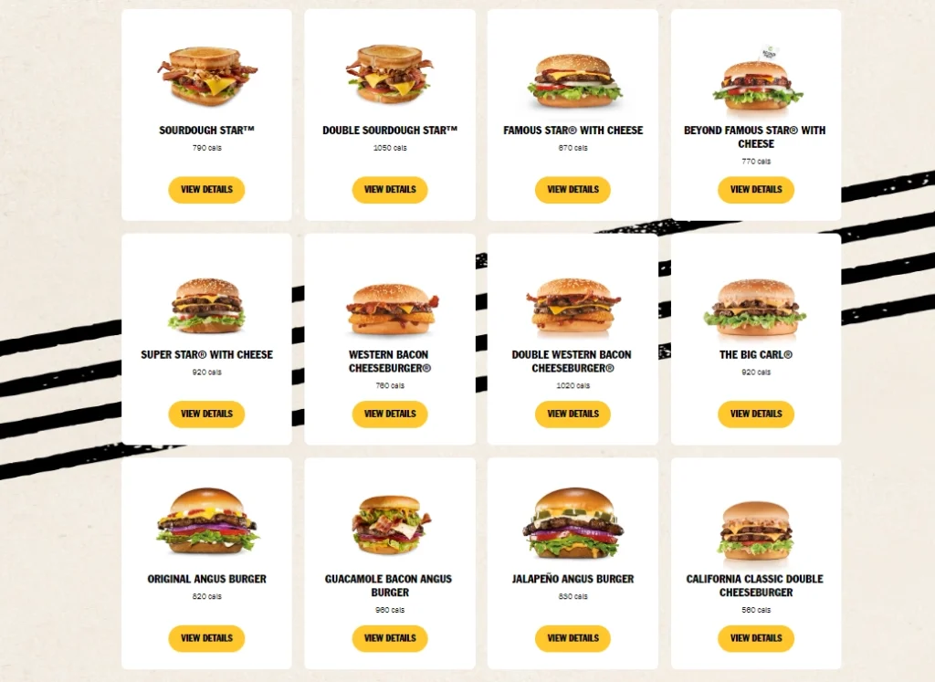 Carls Jr Burger Menu