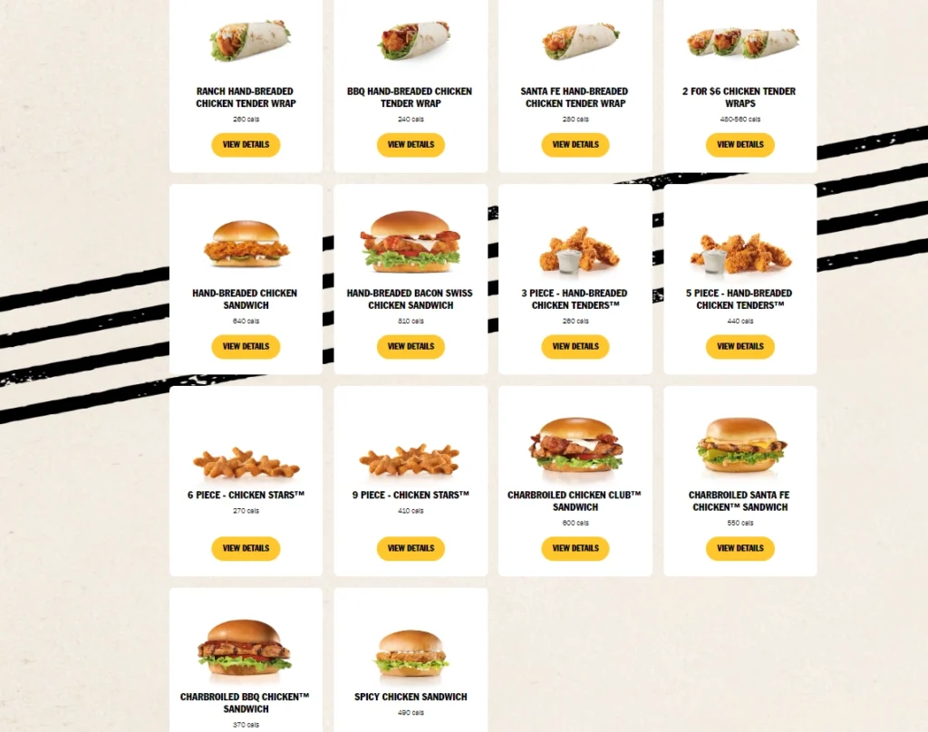 Carls Jr Chicken Menu