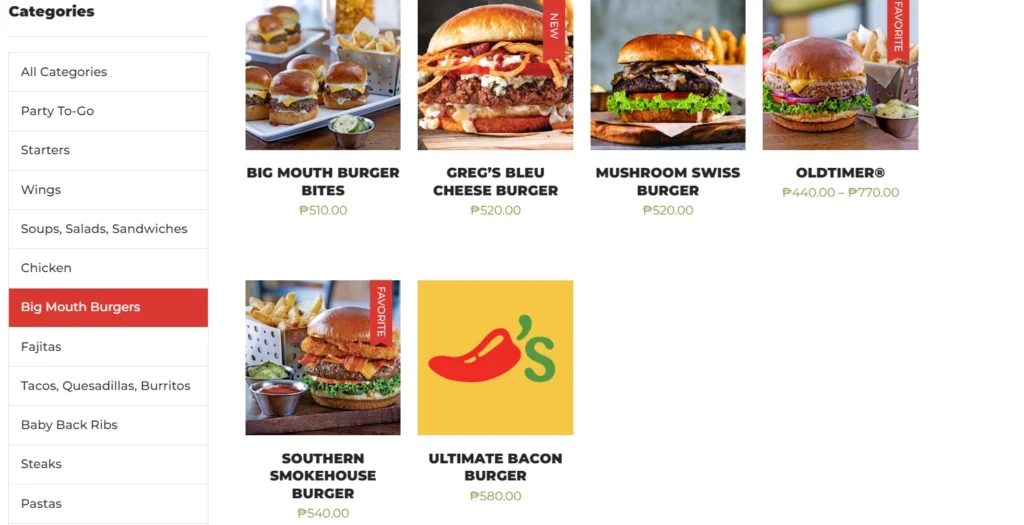 Chili's Big Mouth Burgers Menu