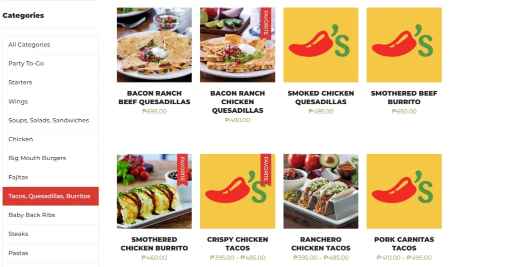 Chili's Tacos Menu