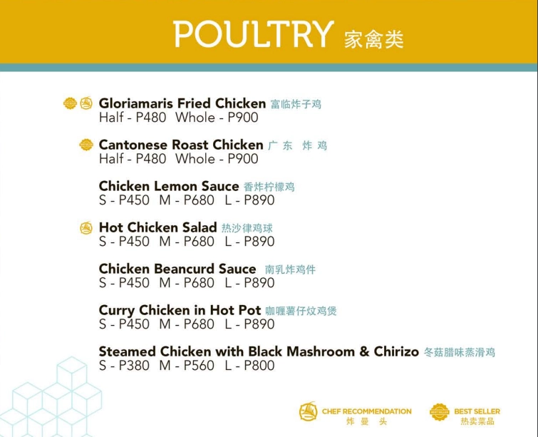 Gloria Maris Poultry Menu