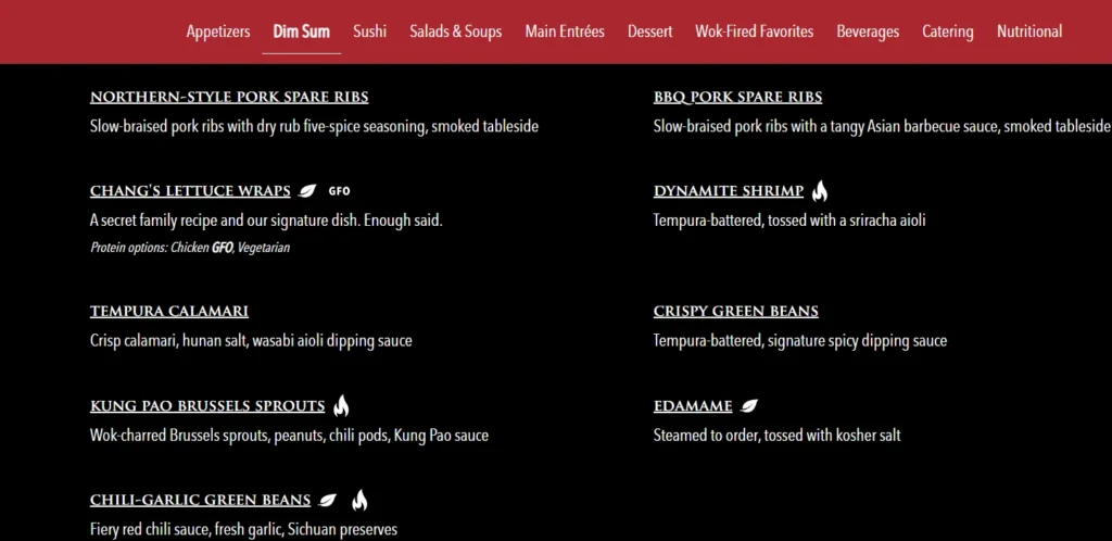 PF Chang's Dim Sum Menu