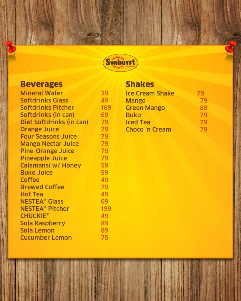 SUNBURST DRINKS MENU