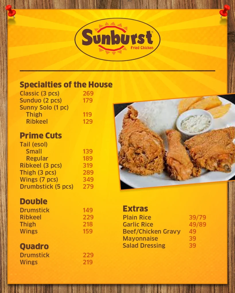 SUNBURST EXTRAS MENU